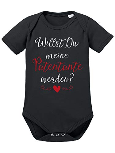 clothinx Baby Body Unisex Willst du Meine Patentante Werden? | Schönes Geschenk für die Taufpatin | Qualitativ Hochwertig Bedruckt | 100% Bio-Baumwoll Baby-Body Bio Schwarz Gr. 68 von clothinx