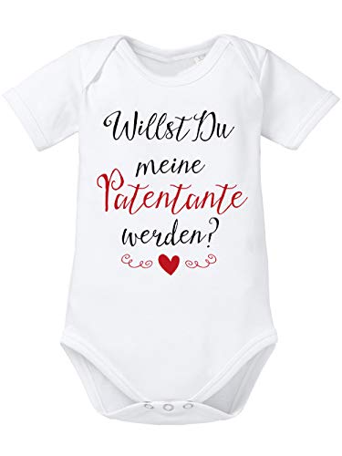 clothinx Baby Body Unisex Willst du Meine Patentante Werden? | Schönes Geschenk für die Taufpatin | Qualitativ Hochwertig Bedruckt | 100% Bio-Baumwoll Baby-Body Bio Weiß Gr. 68 von clothinx