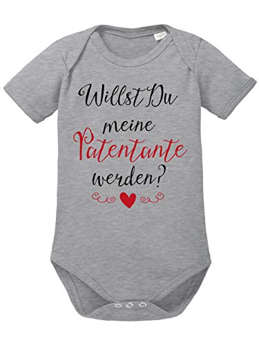 clothinx Baby Body Unisex Willst du Meine Patentante Werden? | Schönes Geschenk für die Taufpatin | Qualitativ Hochwertig Bedruckt | 100% Bio-Baumwoll Baby-Body Bio Sports Grey Gr. 62 von clothinx