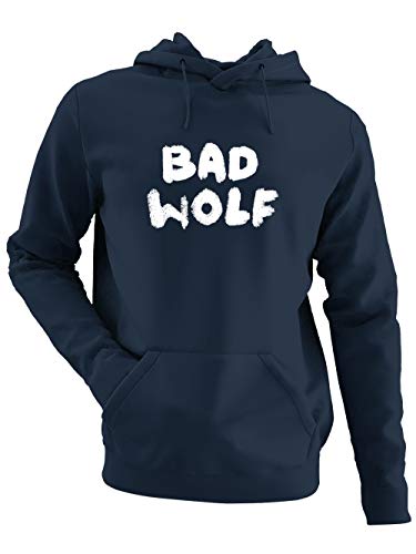 clothinx Bad Wolf | Serien und Zeitreise Text-Design Für Rose | Perfekt Für jeden Begleiter und alle Fans des Doktors Herren Kapuzen-Pullover Navy Gr. S von clothinx