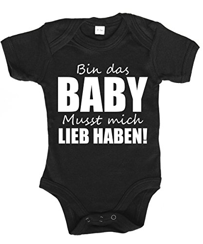 clothinx - Bin das Baby musst mich Lieb haben Babybody Schwarz, Größe 3/6 Monate von clothinx