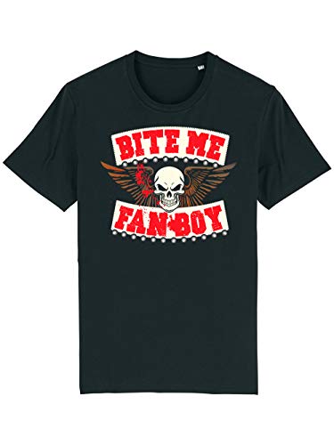 clothinx Bite me Fanboy | Der Präsi fräggt zurück | Comic Motiv Herren T-Shirt Bio und Fair Schwarz Gr. L von clothinx