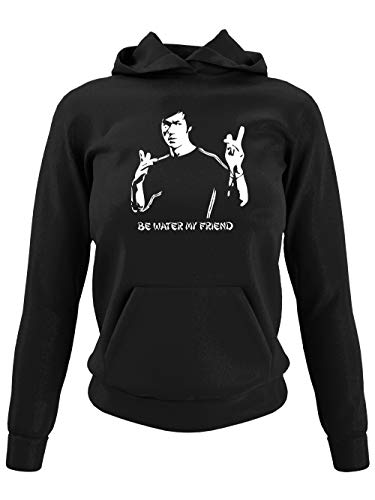 clothinx Bruce Lee - Be Water My Friend | Der Kult Kampfsport-Meister aus Hong Kong | Empty Your Mind, be formless, shapeless, Like Water. Damen Kapuzen-Pullover Schwarz Gr. S von clothinx