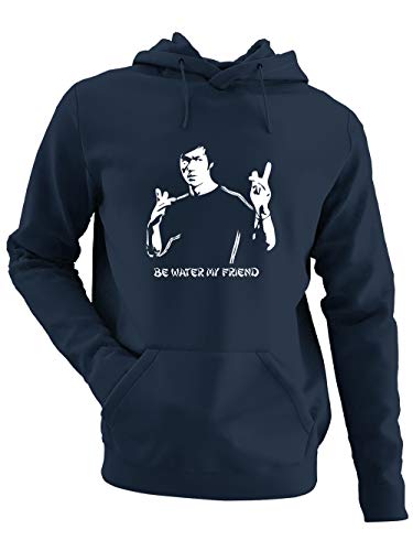 clothinx Karate Meister Lee - Be Water My Friend | Der Kult Kampfsport-Meister aus Hong Kong | Empty Your Mind, be formless, shapeless, Like Water. Herren Kapuzen-Pullover Navy Gr. S von clothinx