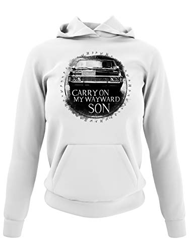 clothinx Carry On My Wayward Son | Kult Auto Fanartikel Join The Hunt | Geschenk zum Staffel und Serien-Finale Damen Kapuzen-Pullover Weiß Gr. S von clothinx