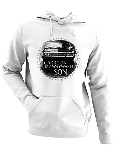 clothinx Carry On My Wayward Son | Kult Auto Fanartikel Join The Hunt | Geschenk zum Staffel und Serien-Finale Herren Kapuzen-Pullover Weiß Gr. M von clothinx