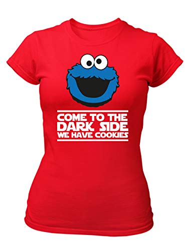 clothinx Come to The Dark Side - We Have Cookies - Lustiges Keks-Monster Motiv Damen T-Shirt Fit Rot Gr. XXL von clothinx