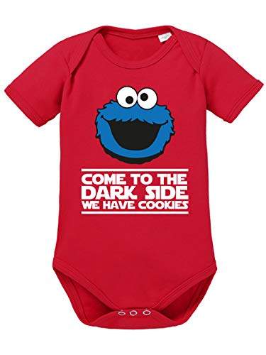 clothinx Come to the Dark Side - We Have Cookies - Lustiges Keks-Monster Motiv Baby-Body Bio Rot Gr. 50-56 von clothinx