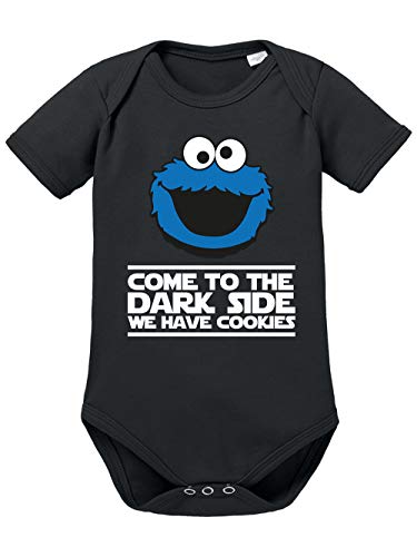 clothinx Come to the Dark Side - We Have Cookies - Lustiges Keks-Monster Motiv Baby-Body Bio Schwarz Gr. 74-80 von clothinx