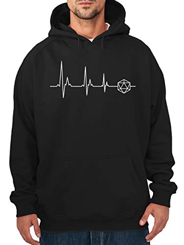 clothinx D20 EKG Puls Linie mit Würfel Pen and Paper Rollenspiel Motiv Herren Kapuzenpullover Schwarz Gr. XL von clothinx