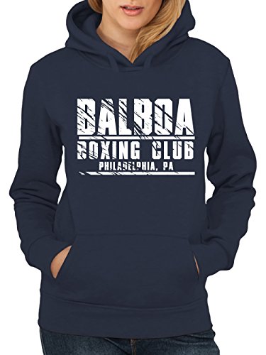 clothinx Damen Kapuzenpullover Balboa Boxing Club Navy Gr. L von clothinx