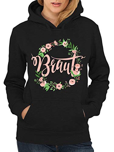clothinx Damen Kapuzenpullover Braut mit Blumenkranz Kombi JGA Junggesellenabschied Schwarz/Braut Größe M von clothinx