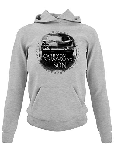 clothinx Carry On My Wayward Son | Kult Auto Fanartikel Join The Hunt | Geschenk zum Staffel und Serien-Finale Damen Kapuzen-Pullover Grau Gr. L von clothinx