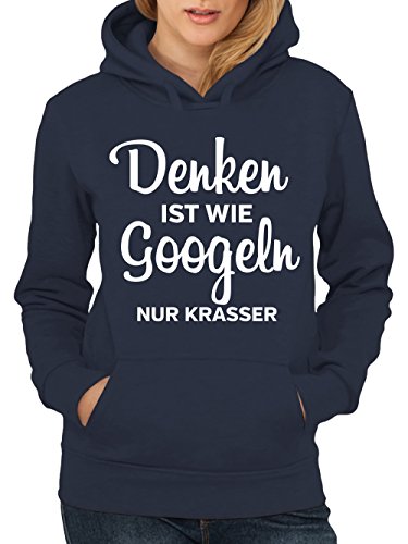 clothinx Damen Kapuzenpullover Denken ist wie Googeln nur krasser Navy Gr. S von clothinx