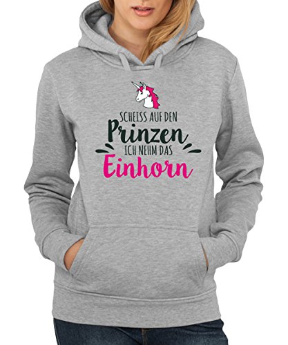 clothinx Damen Kapuzenpullover Ich nehm das Einhorn Grau Größe M von clothinx