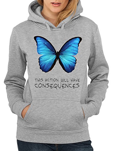 clothinx Damen Kapuzenpullover Strange Butterfly Grau Gr. M von clothinx