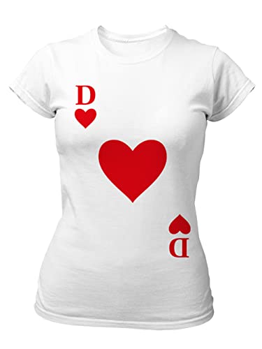 clothinx Damen Slim T-Shirt Herz Dame Karneval, Fasching Spielkarten Kostüm Weiß Größe S von clothinx