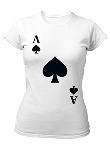clothinx Damen Slim T-Shirt Pik Ass Karneval, Fasching Spielkarten Kostüm Weiß Größe XL von clothinx