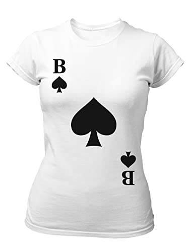 clothinx Damen Slim T-Shirt Pik Bube Karneval, Fasching Spielkarten Kostüm Weiß Größe XL von clothinx