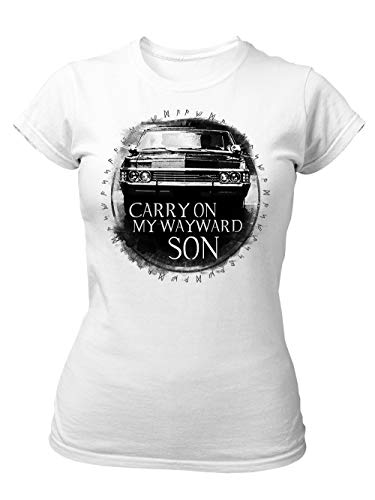 clothinx Carry On My Wayward Son | Kult Auto Fanartikel Join The Hunt | Geschenk zum Staffel und Serien-Finale Damen T-Shirt Fit Weiß Gr. M von clothinx