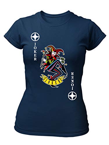 clothinx Damen T-Shirt Fit Karneval & Fasching Spielkarte Joker Kostüm Navy/Bunt Größe XXL von clothinx