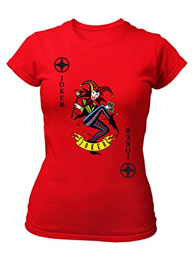 clothinx Damen T-Shirt Fit Karneval & Fasching Spielkarte Joker Kostüm Rot/Bunt Größe S von clothinx