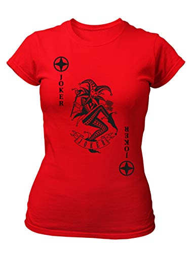 clothinx Damen T-Shirt Fit Karneval & Fasching Spielkarte Joker Kostüm Rot/Schwarz Größe XXL von clothinx