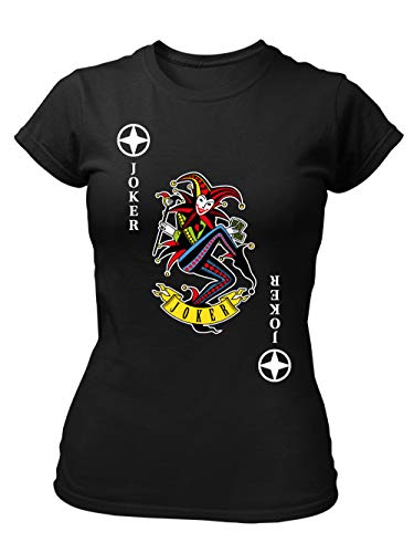 clothinx Damen T-Shirt Fit Karneval & Fasching Spielkarte Joker Kostüm Schwarz/Bunt Größe XXL von clothinx