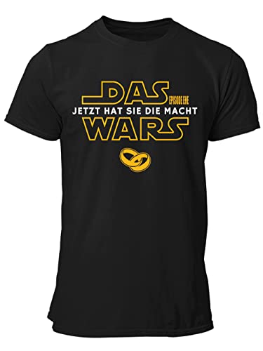 clothinx Das Wars - Jetzt hat sie die Macht Männer JGA Kombi T-Shirt Bio & Fair Schwarz/Gelb Größe XL von clothinx