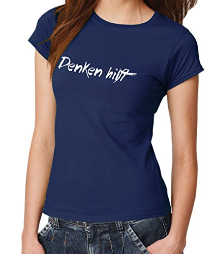 clothinx - Denken hilft Girls T-Shirt Navy, Größe L von clothinx