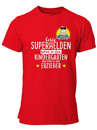 clothinx Erzieher T-Shirt Männer - Echte Superhelden gehen in den Kindergarten Man nennt sie auch Erzieher Rot/Weißer Aufdruck Größe XL von clothinx