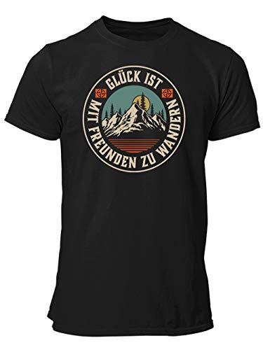 clothinx Glück Ist Mit Freunden Zu Wandern | Wander-Spruch Design Für Hobby-Wanderer und Naturfreunde | Geschenk Für Berg Wanderer Und Kletterer Herren T-Shirt Schwarz Gr. XL von clothinx