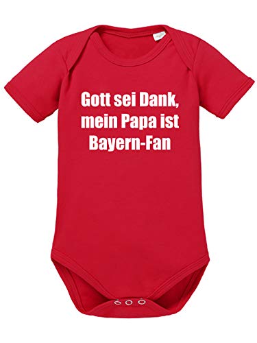 clothinx Gott sei Dank mein Papa ist Bayern Fan | Lustiges Stadt und Fußballmotiv | Das ist Nachwuchsförderung auf bayrisch | Fußball ist unser Leben Baby-Body aus 100% Bio Baumwolle Rot Gr. 68 von clothinx