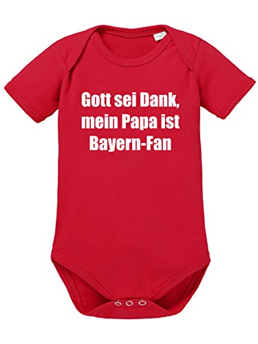 clothinx Gott sei Dank mein Papa ist Bayern Fan | Lustiges Stadt und Fußballmotiv | Das ist Nachwuchsförderung auf bayrisch | Fußball ist unser Leben Baby-Body aus 100% Bio Baumwolle Rot Gr. 50-56 von clothinx