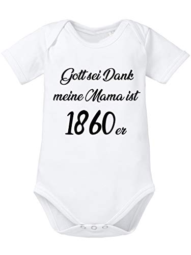 clothinx Gott sei Dank meine Mama ist 1860er | Lustiges Stadt und Fußballmotiv | Das ist Nachwuchsförderung auf bayrisch | Fußball ist unser Leben Baby-Body Bio Weiß Gr. 68 von clothinx