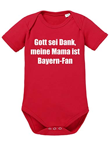 clothinx Gott sei Dank meine Mama ist Bayern Fan | Lustiges Stadt und Fußballmotiv | Das ist Nachwuchsförderung auf bayrisch | Fußball ist unser Leben Baby-Body aus 100% Bio Baumwolle Rot Gr. 74-80 von clothinx