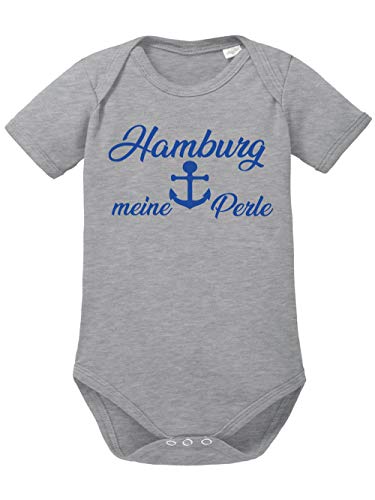 clothinx Hamburg, meine Perle, Lustiges Fussballmotiv Baby Body Bio Sports Grey Gr. 50-56 von clothinx