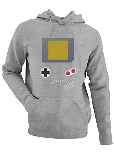 clothinx Handheld Konsole im Vintage 90er Jahre Retro Print | Gamer | Nerd | Geek | Computer Freak | LAN-Party | Herren Kapuzen-Pullover Grau Gr. XL von clothinx