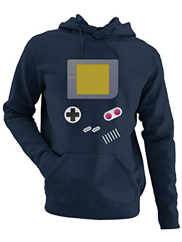 clothinx Handheld Konsole im Vintage 90er Jahre Retro Print | Gamer | Nerd | Geek | Computer Freak | LAN-Party | Herren Kapuzen-Pullover Navy Gr. S von clothinx