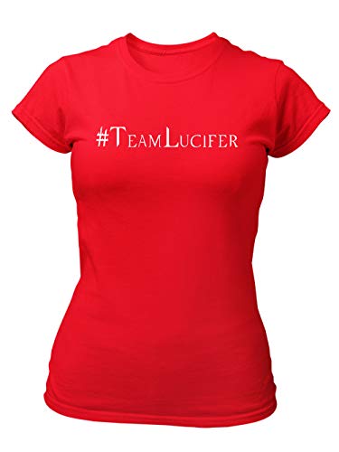 clothinx Hashtag Team Lucifer | Versüße Dir mit diesem Motiv Die Wartezeit Auf Die Nächste Staffel | Passend Zu Deiner Lieblings-Serie Damen T-Shirt Fit Rot Gr. XL von clothinx