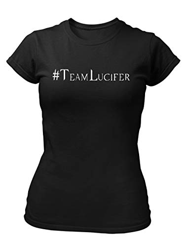 clothinx Hashtag Team Lucifer | Versüße Dir mit diesem Motiv Die Wartezeit Auf Die Nächste Staffel | Passend Zu Deiner Lieblings-Serie Damen T-Shirt Fit Schwarz Gr. L von clothinx