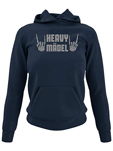 clothinx Heavy Mädel | Heavy Metal für Alle - Passend für jedes Konzert und die nächste Party | Wer mag Schon Keine Laute Musik und Lange Nächte? Damen Kapuzen-Pullover Navy Gr. S von clothinx