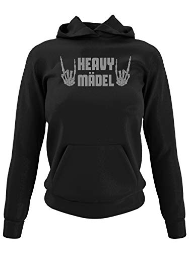 clothinx Heavy Mädel | Heavy Metal für Alle - Passend für jedes Konzert und die nächste Party | Wer mag Schon Keine Laute Musik und Lange Nächte? Damen Kapuzen-Pullover Schwarz Gr. S von clothinx