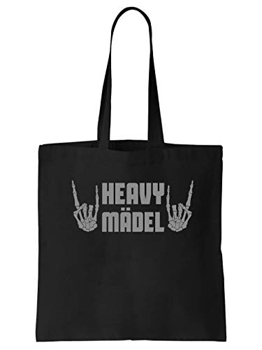 clothinx Heavy Mädel | Heavy Metal für Alle - Passend für jedes Konzert und die nächste Party | Wer mag schon keine laute Musik und lange Nächte? Stoff-Tasche Schwarz von clothinx