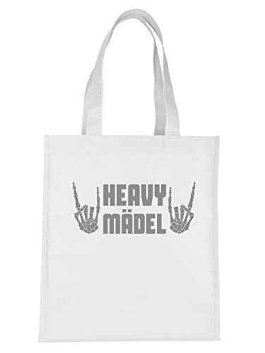 clothinx Heavy Mädel | Heavy Metal für Alle - Passend für jedes Konzert und die nächste Party | Wer mag schon keine laute Musik und lange Nächte? Stoff-Tasche Weiß von clothinx
