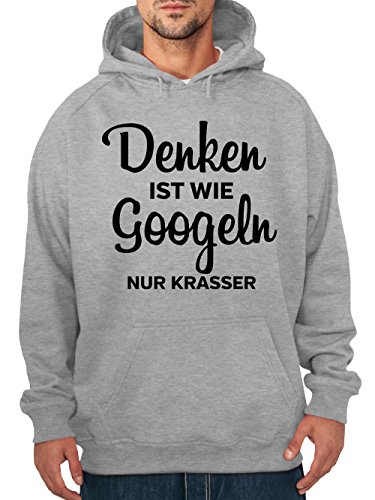 clothinx Herren Kapuzenpullover Denken ist wie Googeln nur krasser Grau Gr. L von clothinx