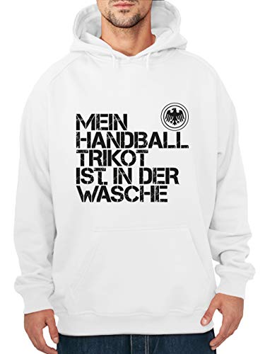 clothinx Herren Kapuzenpullover EM 2020 Mein Handball Trikot ist in der Wäsche Weiß/Schwarz Größe L von clothinx