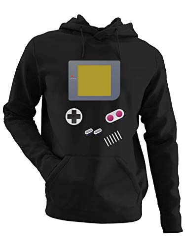 clothinx Handheld Konsole im Vintage 90er Jahre Retro Print | Gamer | Nerd | Geek | Computer Freak | LAN-Party | Herren Kapuzen-Pullover Schwarz Gr. XL von clothinx