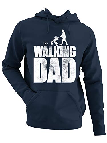 clothinx Herren Kapuzenpullover - The Walking Dad - Baby - Papa Hoodie Geschenkidee für werdenden Vater zur Geburt Vatertagsgeschenk Navy/Weiß Größe 3XL von clothinx