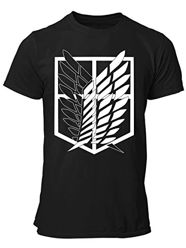 clothinx AOT Scouting Legion Anime und Manga Design mit Titan Aufklärungstrupp Wappen-Schild Perfekt für Cosplay Fans und die nächste Convention Herren T-Shirt Schwarz Gr. XL von clothinx